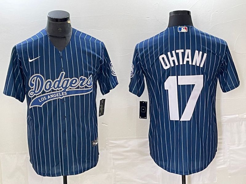 Men Los Angeles Dodgers #17 Ohtani Blue stripe Nike Game MLB Jersey style 1->los angeles dodgers->MLB Jersey